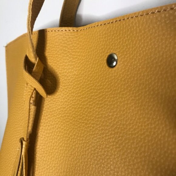 Mustard Pebble Yellow Shoulder Handbag Tote w/ Tassel - Picture 2 of 7